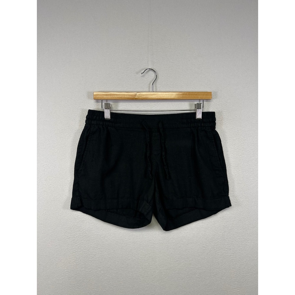 Linen Core Old Navy Womens Small Black Drawstring‎ Elastic Waist Cuffed Shorts